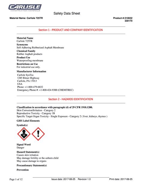 carlisle 725tr data sheet.